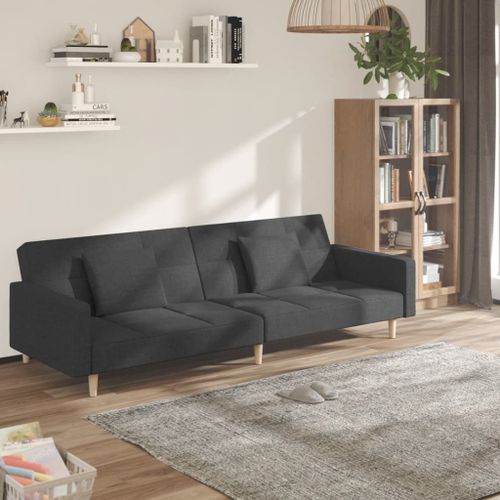Vidaxl Canap-Lit  2 Places Avec Deux Oreillers Gris Fonc Tissu