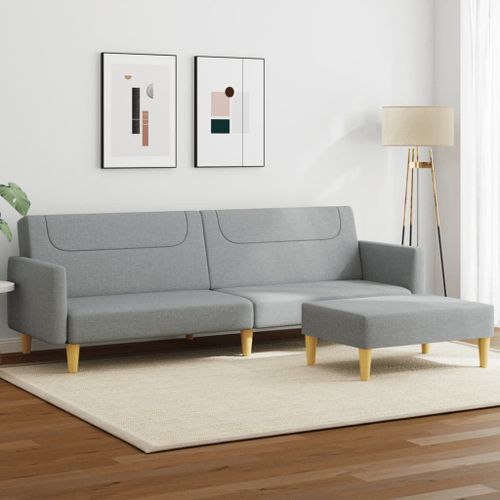 Vidaxl Canap-Lit  2 Places Avec Repose-Pied Gris Clair Tissu