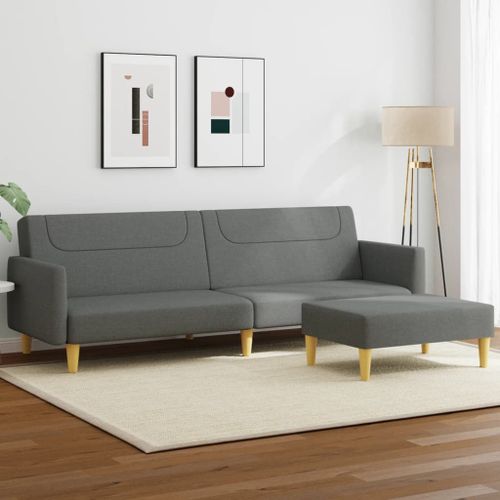 Vidaxl Canap-Lit  2 Places Avec Repose-Pied Gris Fonc Tissu