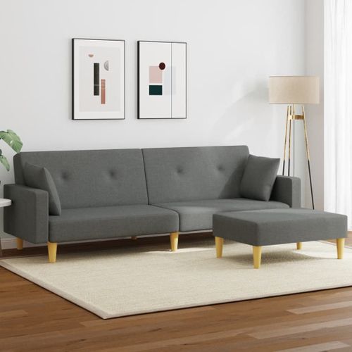 Vidaxl Canap-Lit  2 Places Avec Repose-Pied Gris Fonc Tissu