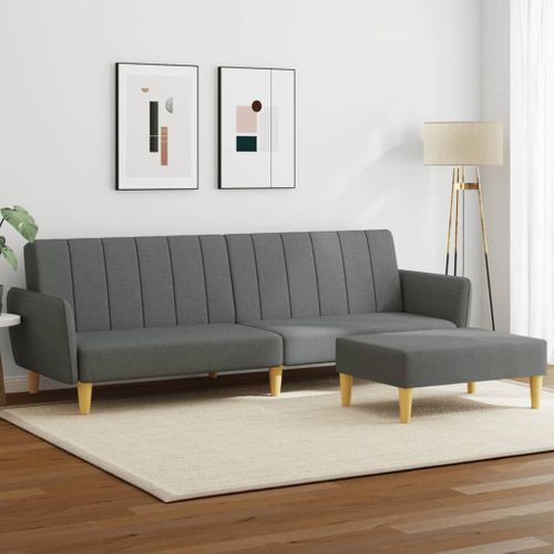 Vidaxl Canap-Lit  2 Places Avec Repose-Pied Gris Fonc Tissu