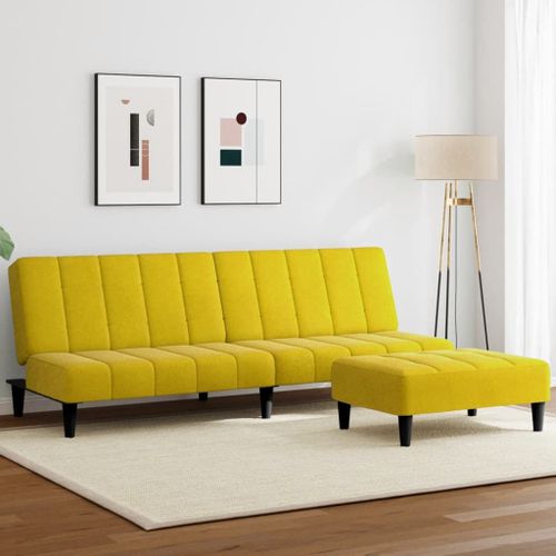 Vidaxl Canap-Lit  2 Places Avec Repose-Pied Jaune Velours