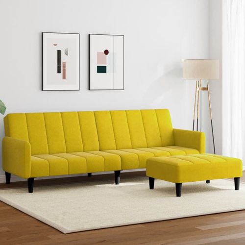 Vidaxl Canap-Lit  2 Places Avec Repose-Pied Jaune Velours