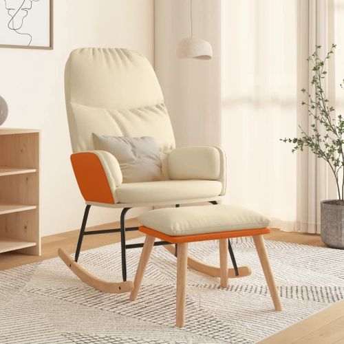 Vidaxl Chaise  Bascule Avec Tabouret Blanc Crme Tissu