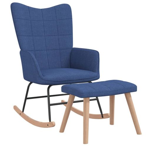 Vidaxl Chaise  Bascule Avec Tabouret Bleu Tissu