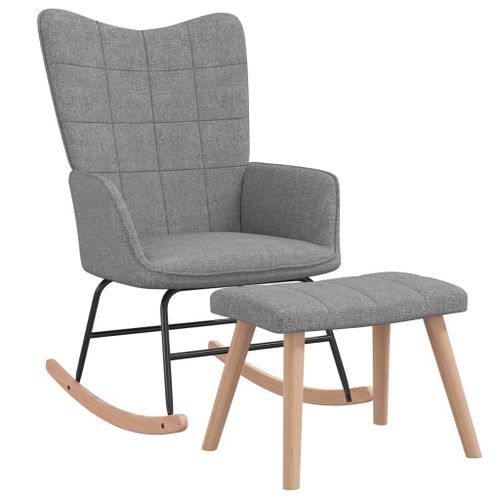 Vidaxl Chaise  Bascule Avec Tabouret Gris Clair Tissu