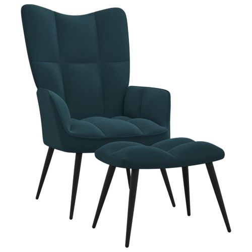 Vidaxl Chaise De Relaxation Avec Tabouret Bleu Velours