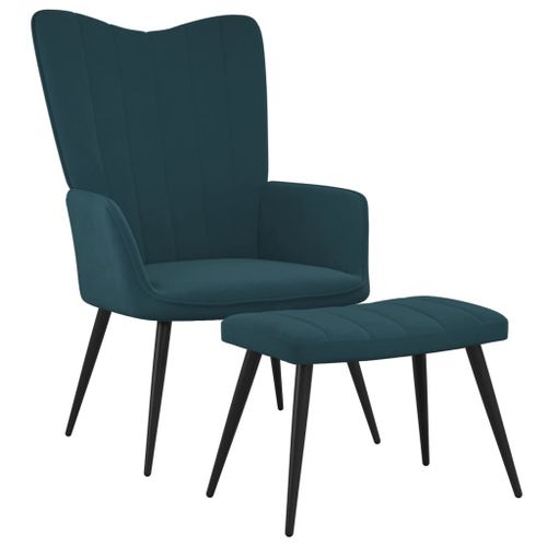 Vidaxl Chaise De Relaxation Avec Repose-Pied Bleu Velours