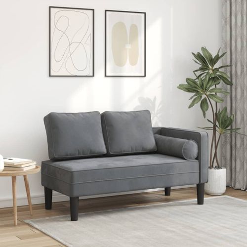 Vidaxl Chaise Longue Avec Coussins Gris Fonc Velours