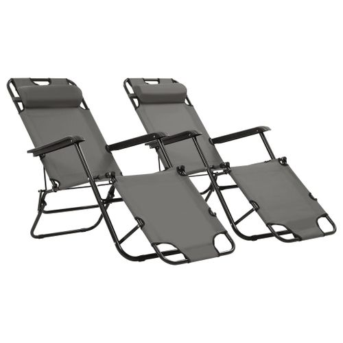 Vidaxl Chaises Longues Pliables 2 Pcs Avec Repose-Pied Acier Gris