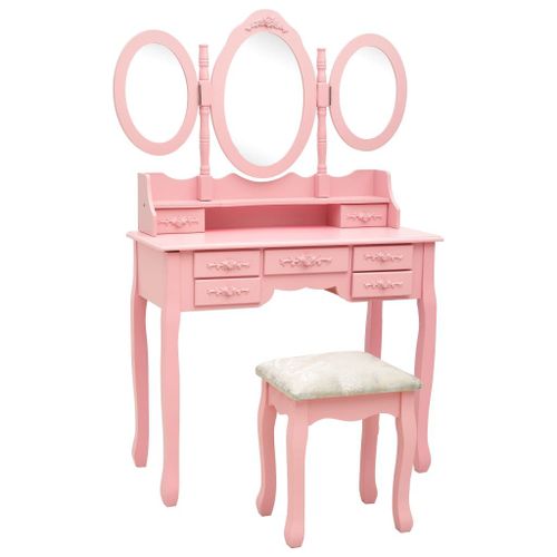 Vidaxl Coiffeuse Avec Tabouret Et Miroir Pliable En 3 Rose