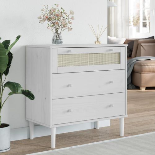 Vidaxl Commode Senja Aspect De Rotin Blanc Bois De Pin Solide