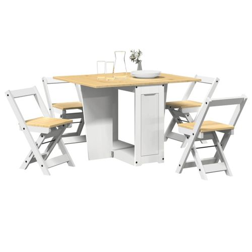Vidaxl Ensemble  Manger Papillon 5 Pcs Corona Pliable Blanc Bois Pin