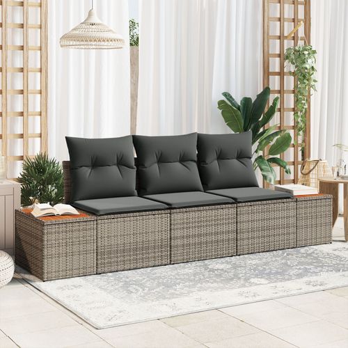 Vidaxl Ensemble De 3 Canaps De Jardin Avec Coussins Gris Poly Rattan Acacia