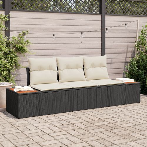Vidaxl Ensemble De 3 Canaps De Jardin Avec Coussins Noir Poly Rattan Acacia