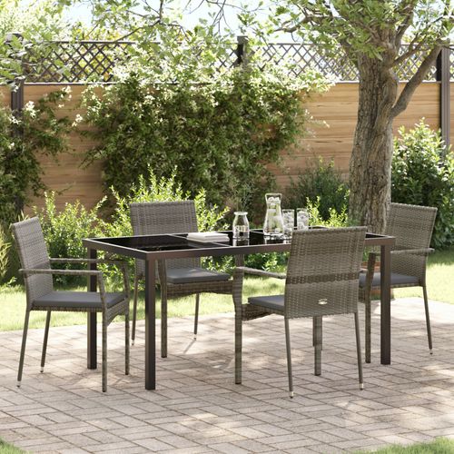 Vidaxl Ensemble De 5 Pices De Salle  Manger De Jardin Avec Coussins En Gris Poly Rattan