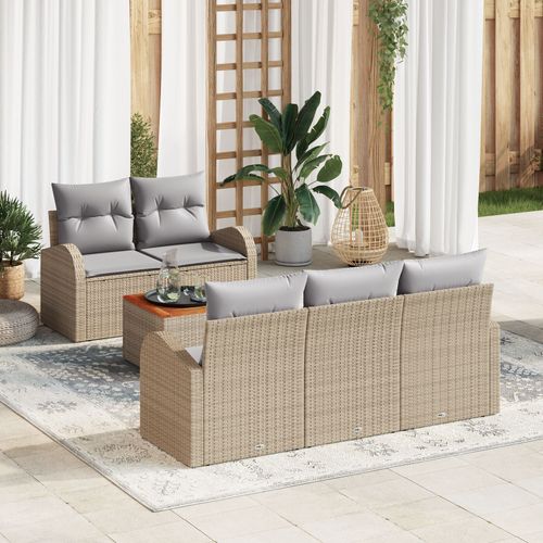 Vidaxl Ensemble De 6 Canaps De Jardin Avec Coussins Beige Poly Rattan Acacia