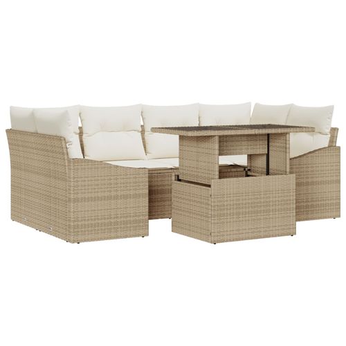 Vidaxl Ensemble De 7 Pices De Canap De Jardin Avec Coussins Beige En Poly Rattan