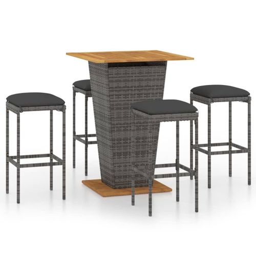 Vidaxl Ensemble De Bar De Jardin 5 Pcs Et Coussins Rsine Tresse Gris