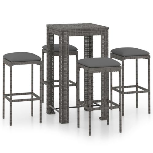 Vidaxl Ensemble De Bar De Jardin 5 Pcs Et Coussins Rsine Tresse Gris