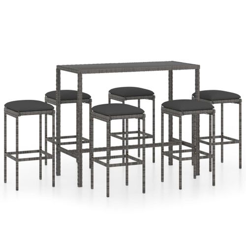 Vidaxl Ensemble De Bar De Jardin 7 Pcs Et Coussins Rsine Tresse Gris