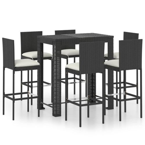 Vidaxl Ensemble De Bar D'extrieur 7 Pcs Coussins Rsine Tresse Noir