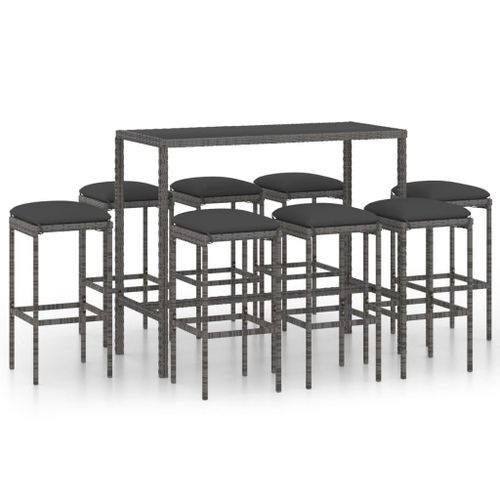 Vidaxl Ensemble De Bar De Jardin 9 Pcs Et Coussins Rsine Tresse Gris