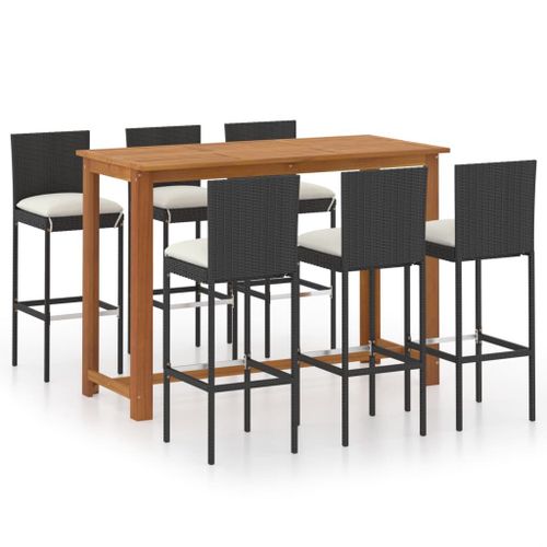 Vidaxl Ensemble De Bar De Jardin Avec Coussins 7 Pcs Noir