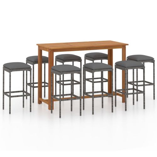 Vidaxl Ensemble De Bar De Jardin Avec Coussins 9 Pcs Gris