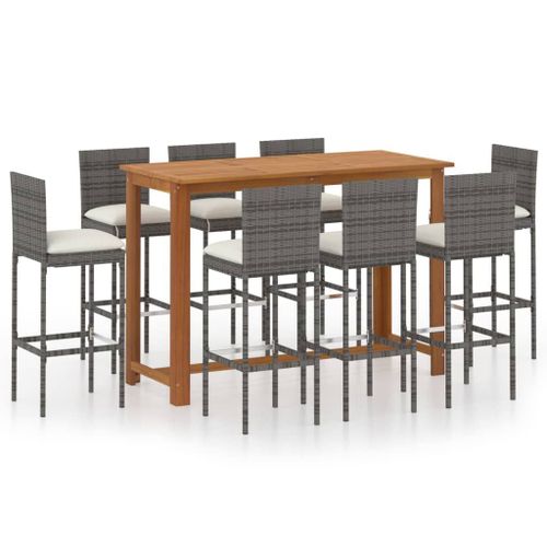 Vidaxl Ensemble De Bar De Jardin Avec Coussins 9 Pcs Gris