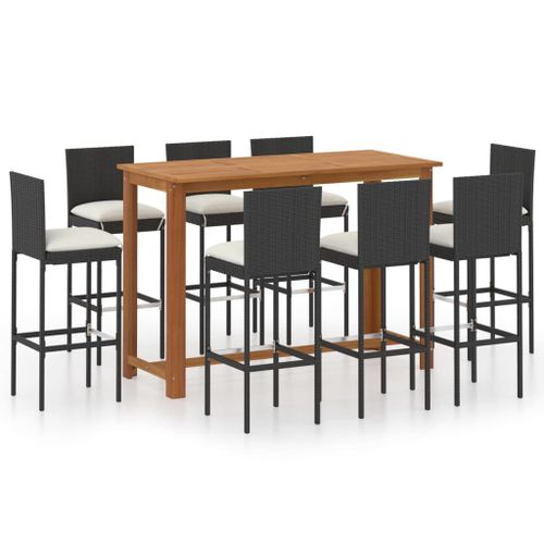 Vidaxl Ensemble De Bar De Jardin Avec Coussins 9 Pcs Noir
