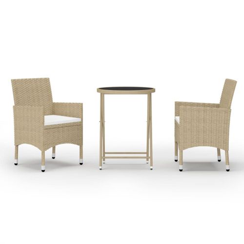 Vidaxl Ensemble De Bistro 3 Pcs Rsine Tresse Et Verre Tremp Beige