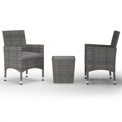 Vidaxl Ensemble De Bistro 3 Pcs Rsine Tresse Et Verre Tremp Gris
