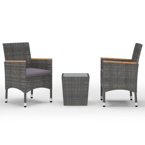 Vidaxl Ensemble De Bistro 3 Pcs Rsine Tresse Et Verre Tremp Gris