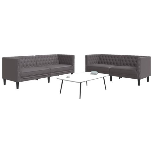 Vidaxl Ensemble De Canap Chesterfield 2 Pcs Gris Similicuir