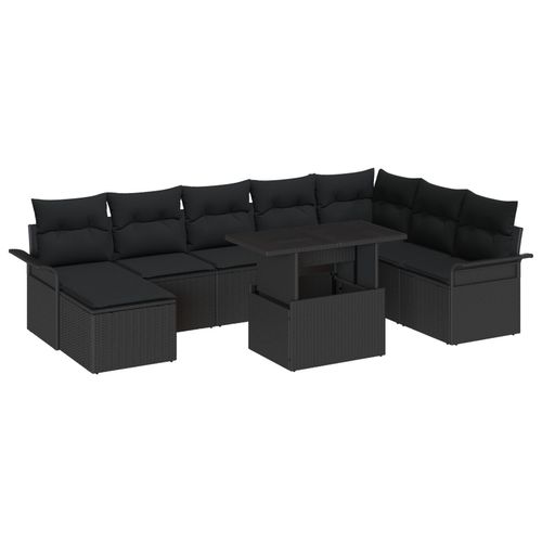 Vidaxl Ensemble De Canap Jardin 9 Pices Avec Coussins En Rattan Noir Poly