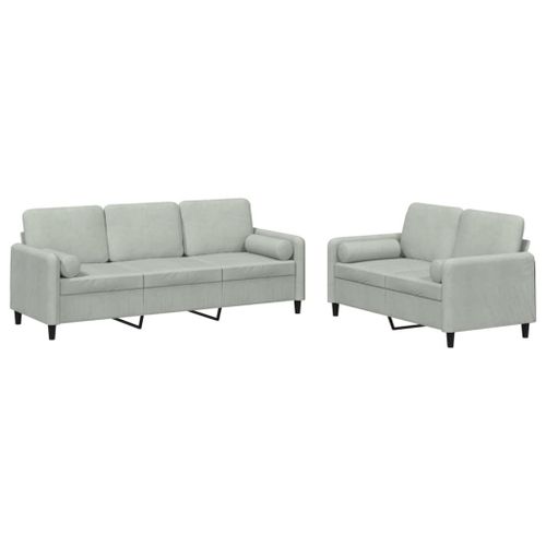 Vidaxl Ensemble De Canaps 2 Pcs Avec Coussins Gris Clair Velours