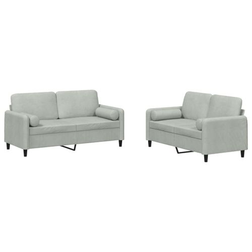 Vidaxl Ensemble De Canaps 2 Pcs Avec Coussins Gris Clair Velours