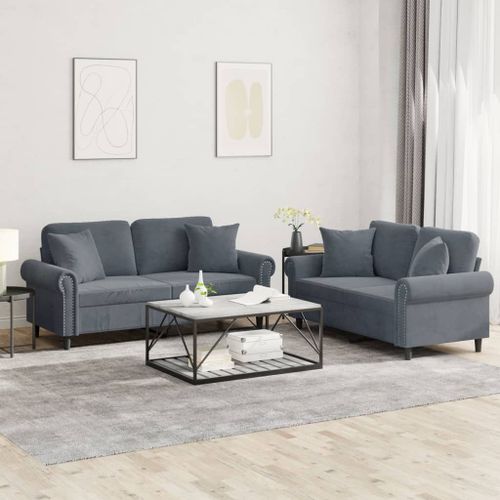 Vidaxl Ensemble De Canaps 2 Pcs Avec Coussins Gris Fonc Velours