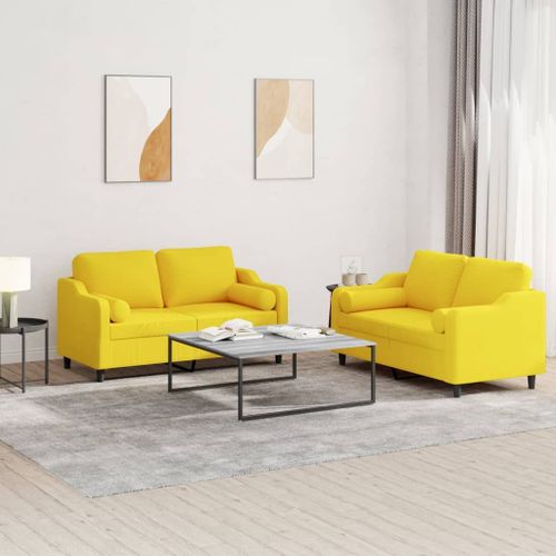 Vidaxl Ensemble De Canaps 2 Pcs Avec Coussins Jaune Clair Tissu