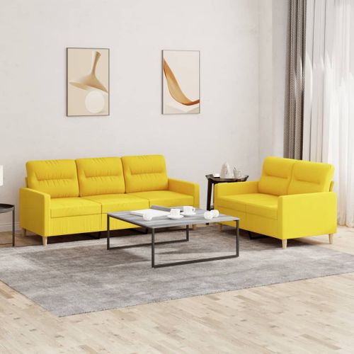Vidaxl Ensemble De Canaps 2 Pcs Avec Coussins Jaune Clair Tissu