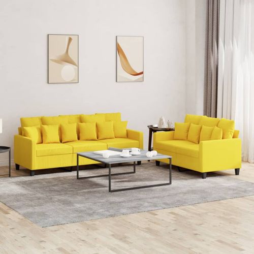 Vidaxl Ensemble De Canaps 2 Pcs Avec Coussins Jaune Clair Tissu