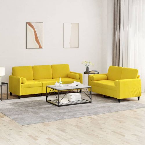 Vidaxl Ensemble De Canaps 2 Pcs Avec Coussins Jaune Velours