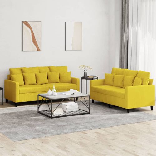 Vidaxl Ensemble De Canaps 2 Pcs Avec Coussins Jaune Velours