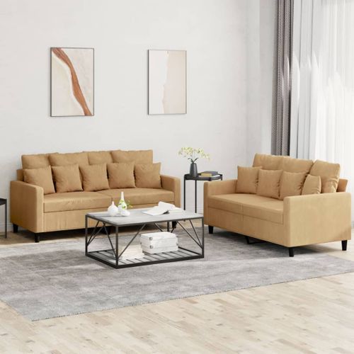 Vidaxl Ensemble De Canaps 2 Pcs Avec Coussins Marron Velours