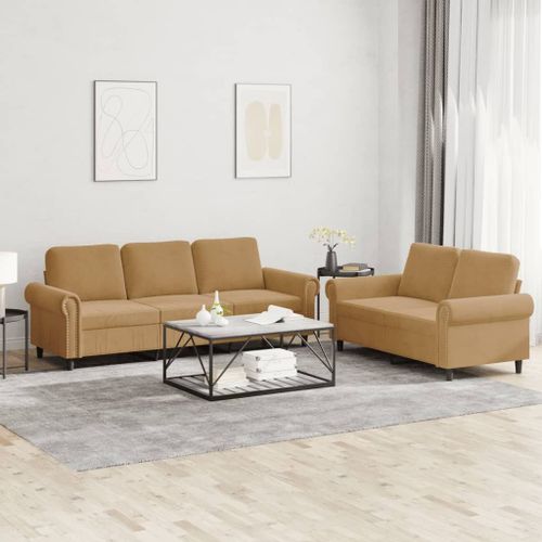 Vidaxl Ensemble De Canaps 2 Pcs Avec Coussins Marron Velours