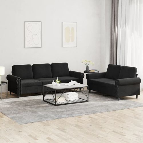 Vidaxl Ensemble De Canaps 2 Pcs Avec Coussins Noir Velours