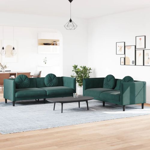 Vidaxl Ensemble De Canaps 2 Pcs Avec Coussins Vert Fonc Velours