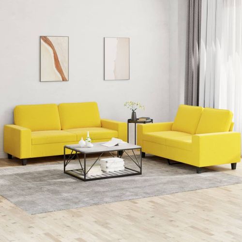 Vidaxl Ensemble De Canaps 2 Pcs Jaune Clair Tissu