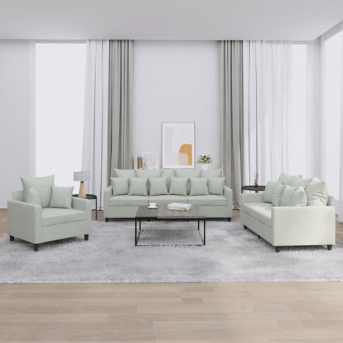 Vidaxl Ensemble De Canaps 3 Pcs Avec Coussins Gris Clair Velours